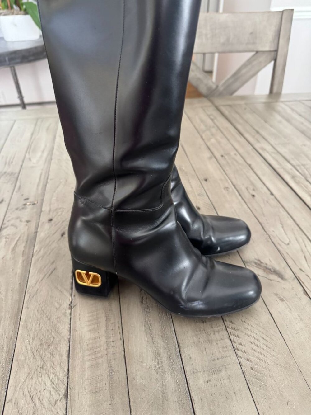 Valentino Garavani Heritage Calfskin Leather Knee High Boots 60mm Black 38.5 - Picture 9 of 12